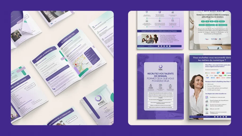 Design de mises en page réalisées pour Fitec notamment les programmes et flyer.
