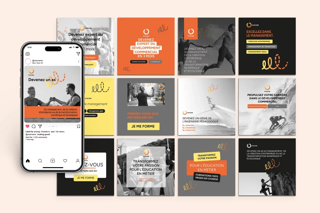 Une partie des visuels créés pour les Ads Evocime.